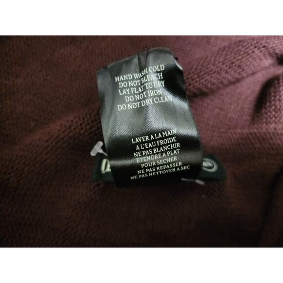 BLANK NYC Cardigan XS Tight Knit Vegan Leather Sleeve Burgundy Button Cowl Neck - Picture 4 of 8